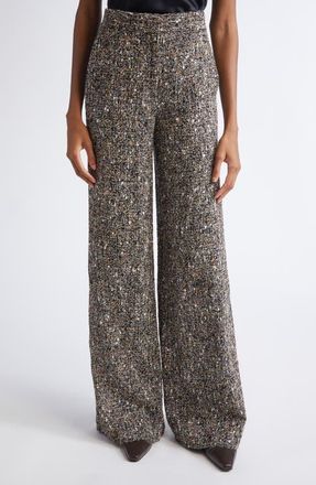St. John High Waist Boucl&eacute; Tweed Wide Leg Pants in Blem Black Ecru Multi at Nordstrom, Size 10