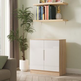 Lewis's Milan 2 Door Cabinet in White Gloss & Bardolino Oak - Ready Assembled - Lewiss Home | TJ Hughes