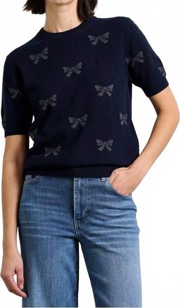 JUMPER 1234 Bow Short Sleeve Crew Top In Midnight Navy/pewter