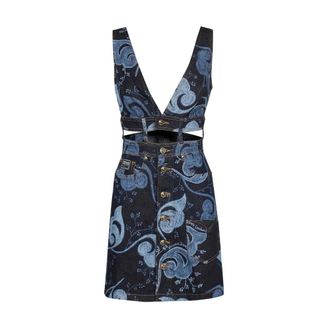 Versace Jeans Couture Denim Jurk met Uitgesneden Details - Dames - Korte kleedjes - Blauw - S - Denim - Kleedjes