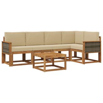 vidaXL Conjunto De Sof&aacute;s De Exterior Con Coj&iacute;n 6 Pcs Natural Y Beige Vidaxl