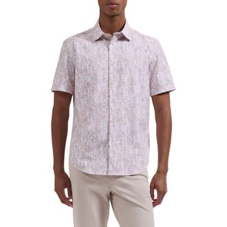 Bugatchi Miles OoohCotton Leaf Print Short Sleeve Button-Up Shirt in Sienna at Nordstrom, Size Xx-Large