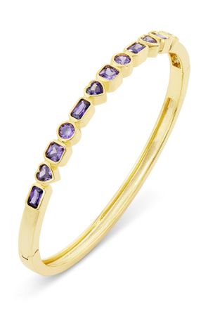 Savvy Cie Jewels GOLD PLATED OVER BRASS PURPLE CZ MULTI SHAPE BANGLE BACELET