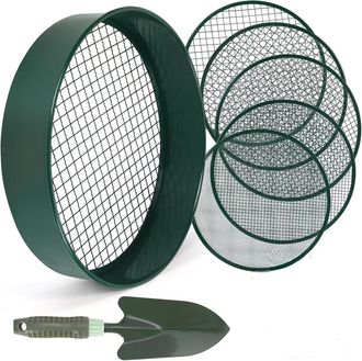 OEM Tamiz De Jard&iacute;n De Acero Inoxidable De 30,5 Cm Con 5 Tamices Finos Reemplazables, 1 Cuchara, Tamiz Para Arena, 3 Mm, 5 Mm, 8 Mm, 10 Mm, 12 Mm (verde)