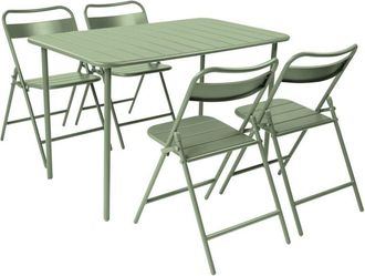 Sweeek Metal garden table 120 cm + 4 chairs, green - Amelia