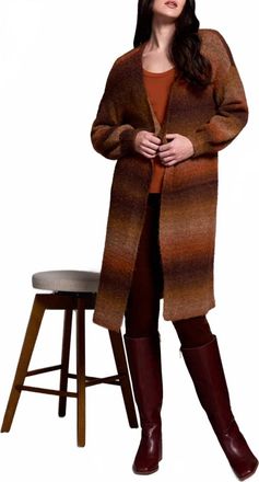 Tribal Long Sweater Cardigan In Dark Toffee