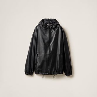 Miu Miu Nappa Leather Hoodie Jacket, Woman, Black, Size 36
