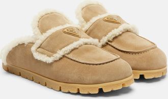 Prada Shearling-lined suede mules