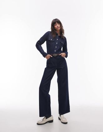 Topshop denim slim fit jumpsuit in indigo rinse-Blue