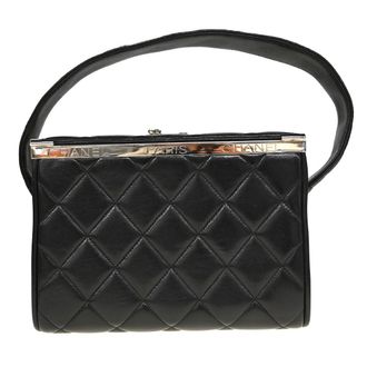 Chanel Vintage Metal Box Bag Quilted Lambskin Black Leather Handbag (Pre-Owned)