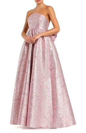 Mac Duggal Metallic Strapless Brocade Gown With Oversized Bow in Raspberry at Nordstrom, Size 12