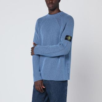 Stone Island Light blue ribbed vanisé sweater