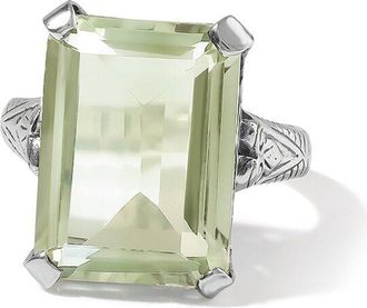 Tiramisu Silver Plated 12.00 Ct. Tw. Green Amethyst Statement Ring