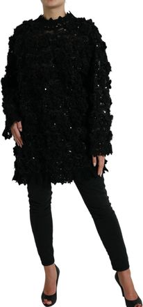 Dolce & Gabbana Womens Sequin-Embellished Nylon Sweater Black