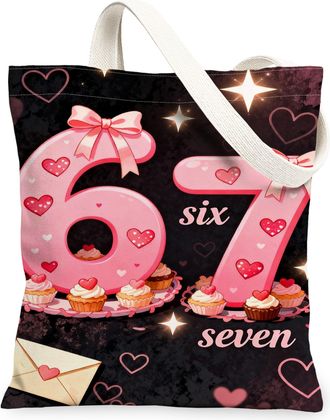 Generic Cute Hearts Canvas Tote Bag, Playful Numbers Design Reusable Grocery Bags, ValentineS Day Lightweight Washable Shoulder St, Peach, 13x15 Inch