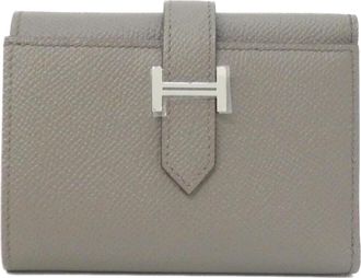 Herm&egrave;s Etain Gray Gray Beige Epsom Leather Wallet (Tri-Fold) (Pre-Owned)