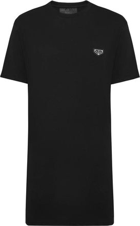 Philipp Plein T-Shirt Jurk Kort Iconic Plein - Dames - Korte kleedjes - Zwart - XS - Katoen - Kleedjes