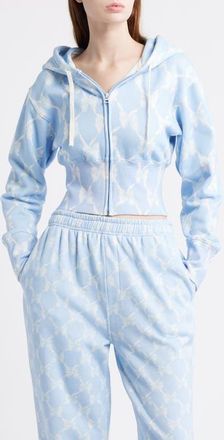 LoveShackFancy Arienne Ribbon Print Hoodie in Chilled Blue at Nordstrom, Size Xx-Large