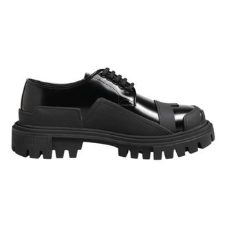 Dolce & Gabbana Trekking Derby Schoenen van Gepatenteerd Leer - Heren - Veterschoenen - Zwart - 39 EU - Leer - Schoenen