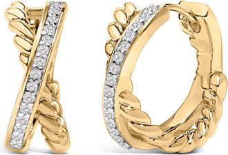 House of Brilliance 14K Yellow Gold Plated Sterling Silver 1/5 Cttw Diamond Twisted Design Hoop Earrings