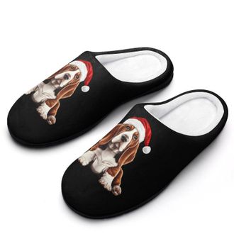 Generic Basset Hound in Christmas Funny Mens Slippers Cotton Warm House Shoes Memory Foam Sandals Print Size 7-14