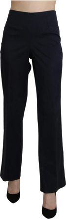 Bencivenga Marineblauwe Hoge Taille Rechte Katoenen Broek - Dames - Wijde Broeken - Blauw - L - Katoen - Broeken