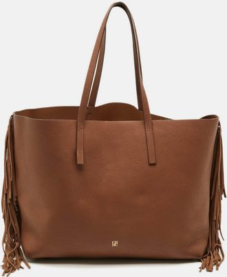 Carolina Herrera Fringe Brown Leather Shopper Tote