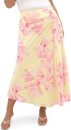 City Chic Soiree Print Ruched Maxi Skirt in Soiree Lily at Nordstrom, Size Xxxs