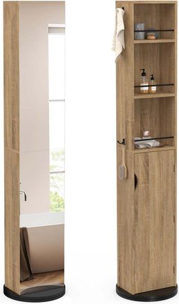IDMarket Mueble De Ba&ntilde;o Giratorio Con Espejo, Armario Y Estantes En Haya Y Negro