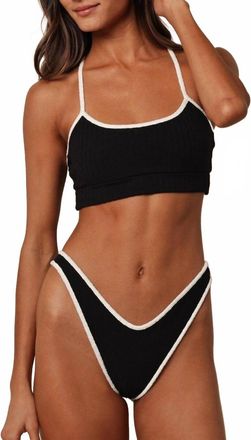 Montce Swim Womens Terry Rib Simple Sport Top In Black Cream Binded