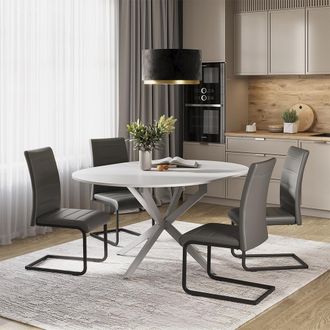 Vicco Set De Mesa De Comedor Loyd, Blanco/gris, 120 X 120 Cm Con 4 Sillas De Comedor, Gris, Vicco