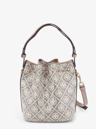 Tory Burch Womens Bucket Bag T Monogram Coated Canvas Grey