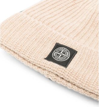 Stone Island 15N100012 Ribbed Wool Beanie - Beige