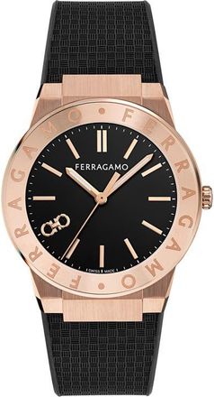 Ferragamo Logo Recycled Polyurethane Strap Watch, 41mm in Ip Rose Gold at Nordstrom