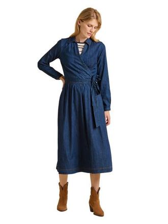Brakeburn Fern Long Sleeve V-Neck Shirt Midi Dress in Blue at Nordstrom, Size 12