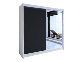 Mirjan24 Armario Closico Cavaris I, Blanco + Negro, 215x180x58cm, Puertas De Armario: Correderas, N&uacute;mero De Estantes: 5, Led