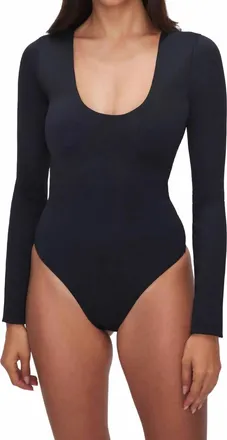 Good American Scuba Scoop Neck Long Sleeve Bodysuit In Black