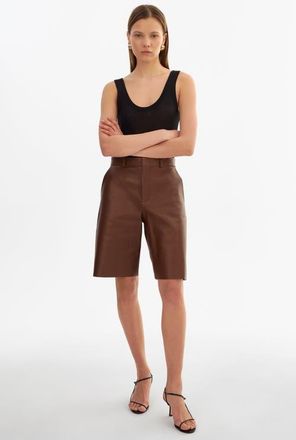 LaMarque Lotta | Leather Bermuda Shorts in Mid Brown at Nordstrom, Size X-Small