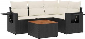vidaXL Vidaxl - Set De Muebles De Jard&iacute;n 5 Pzas Y Cojines Rat&aacute;n Sint&eacute;tico Negro