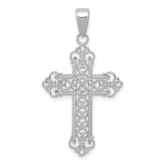 Diamond2Deal 14K White Gold Fleur De Lis Cross Charm Pendant