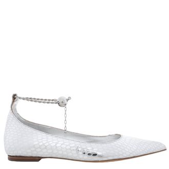 Ferragamo Ferragamo Snake-Embossed Pointed-Toe Ballet Flats, Size 7 C