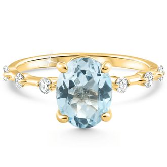 Pompeii3 2 1/4Ct Oval Blue Topaz Diamond Ring White or Yellow Gold Lab Grown
