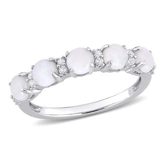 Amour 1 CT TGW Opal and White Topaz Semi Eternity Ring In Sterling Silver