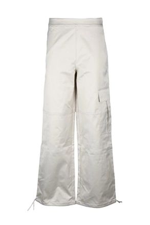 Calvin Klein Cropped Beige Wide-Leg Trousers with Cargo Pocket and Drawstring Finish