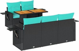 vidaXL Set De Sof&aacute;s De Jard&iacute;n 6 Piezas Y Cojines Rat&aacute;n Sint&eacute;tico Negro Vidaxl