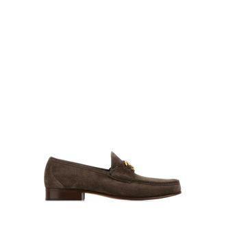 Valentino Garavani Loafers, male, Brown, Size: 10 1/2 US Logo-plaque Suede Loafers