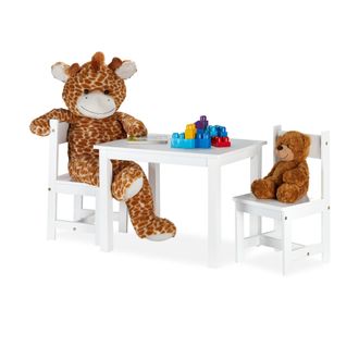 Relaxdays Relaxdays - Set Tavolino E Sedie, Tavolo Con 2 Sedioline Per Bambini, Moderno, Cameretta, Interno, In Legno Mdf, Bianco