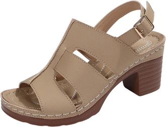 Generic Ladies Heeled Sandals Casual Breathable Summer Sandals Solid Color Open Toe Stylish Chunky Heel Ankle Strap Strappy Sandal Work Leisure