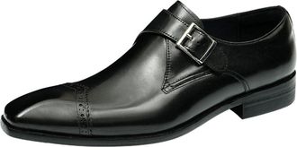 Generic Mens Low Block Heel Monk Strap Dress Shoes Square Pointed Toe Loafers Slip on Business Flat Loafers,Black,4.5 UK