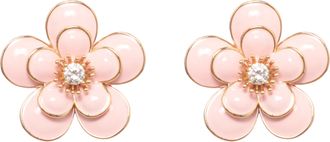 Self Portrait Delicate Floral Brass Earrings With Crystal Accents